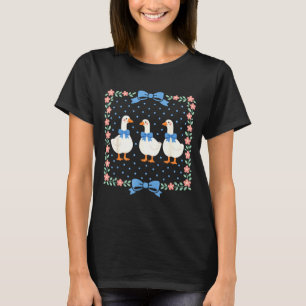 Vintage landelijke ganzen en bloemen linten 80s 90 t-shirt