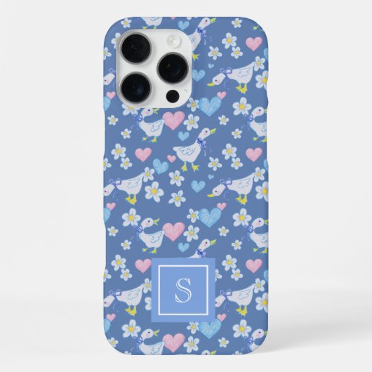 Vintage Landelijke Ganzen Patroon Monogram iPhone Hoesje (Achterkant)