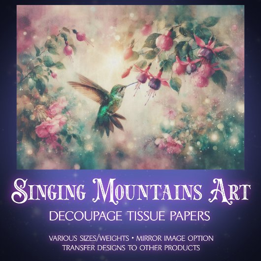 Vintage Landelijke Kolibrie Bloemendecoupe Tissuepapier