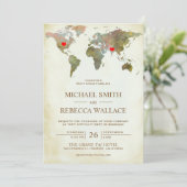 Vintage Landkaart van de Wereld Huwelijk met Reize Kaart (Staand voorkant)