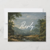 Vintage Landscape Antique Blue Wedding Reply RSVP Kaartje (Voorkant)
