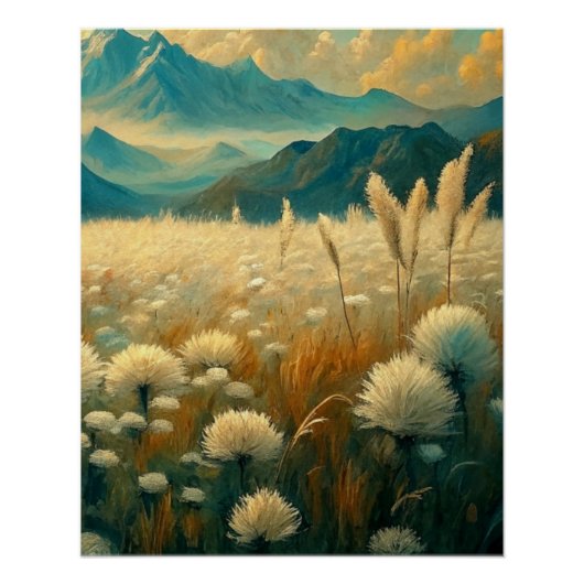 Vintage Landscape Mountains Wildflowers Perfect Poster (Voorkant)