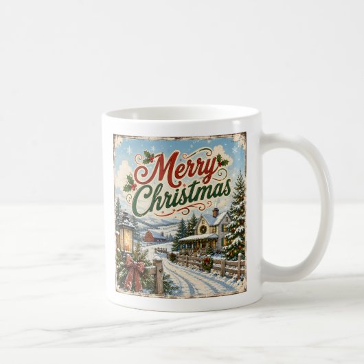 vintage landschap kerst mok (Rechts)
