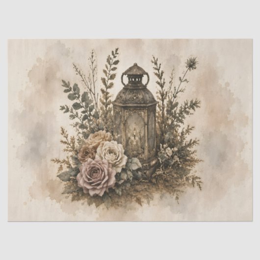 Vintage Lantaarn Bloemendecoupage Boho Westers Tissuepapier (Voorkant)