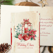 Vintage Lantaarn & Poinsettia Bloem Kerstmis