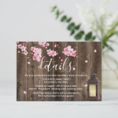 Vintage Lantaarn Roze Bloemige Trouwdetails Kaart (Staand voorkant)
