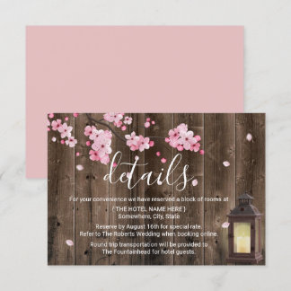 Vintage Lantaarn Roze Bloemige Trouwdetails Kaart