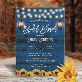 Vintage Lantaarn Zonnebloem Marine Houten Bruiloft Kaart