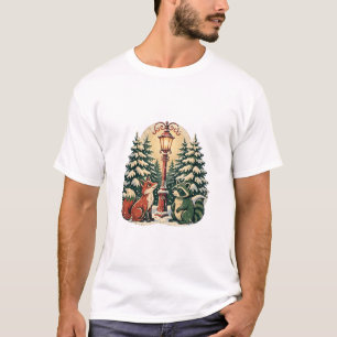Vintage lantaarnpaal in vallende sneeuw, winters d t-shirt