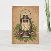 Vintage lantern holly pine rustic festive warm kaart (Achterkant)
