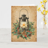 Vintage lantern holly pine rustic festive warm kaart (Gele Bloem)