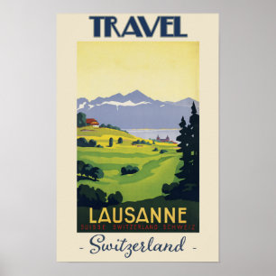 Vintage Lausanne Zwitserland Reis Poster