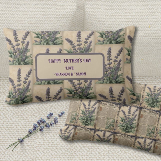 Vintage lavendel botanisch accent kussen (Vintage Lavender Lumbar Pillow Gift for Mom, Gardeners, or Kitchen Witches)