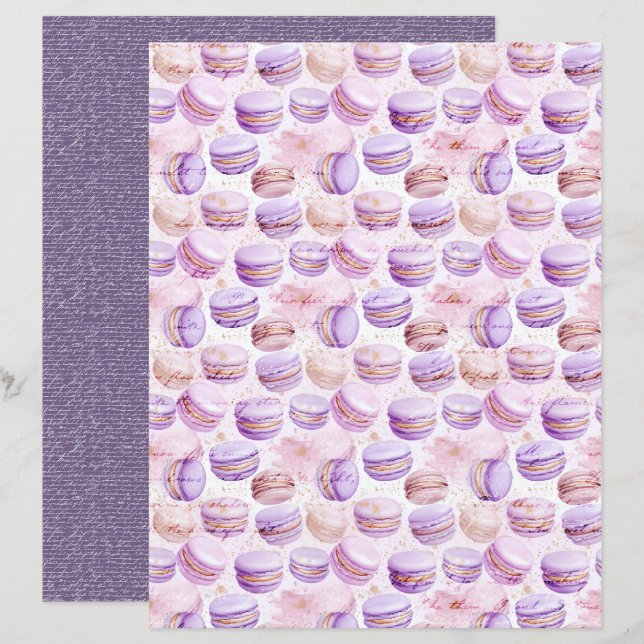 Vintage Lavendel Macaron Journalpapierblad (Voorkant / Achterkant)