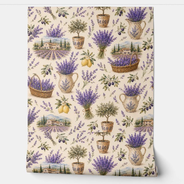 vintage lavendel patroon behang (Afrollen)