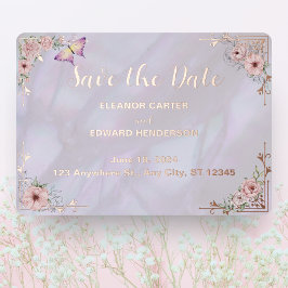Vintage Lavendel Pioen Folie Save The Date Kaart