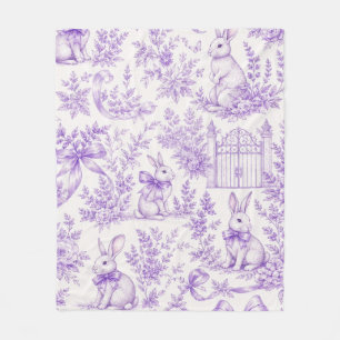 Vintage lavendel toile de Jouy-konijn in het bos Fleece Deken