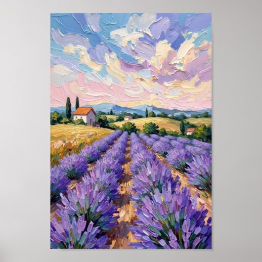 Vintage lavendelveld Impressionistische kunst Poster (Voorkant)