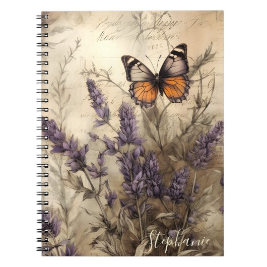 Vintage Lavender Butterfly Illustration Notitieboek (Voorkant)