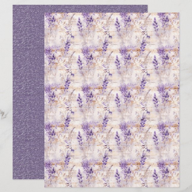 Vintage Lavender Journal Paper Sheet (Voorkant / Achterkant)