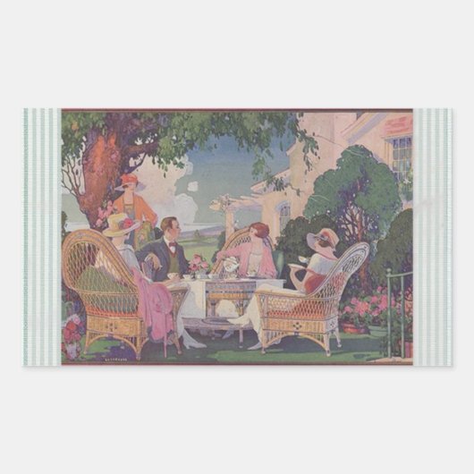 Vintage Lawn Gathering Rectangle Stickers (Voorkant)