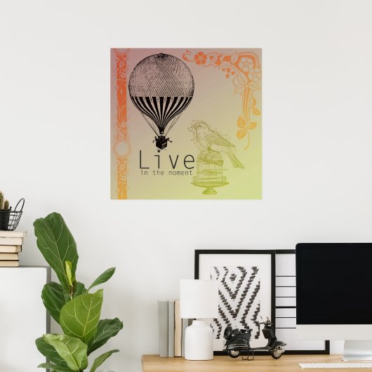 Vintage leeft op het moment poster (Thuiskantoor)