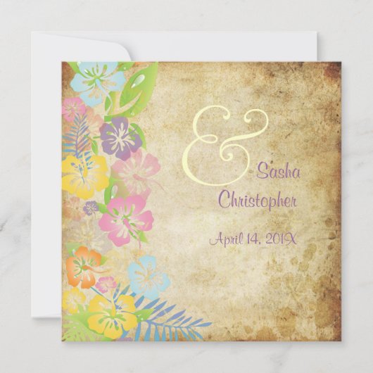 Vintage/Leis/Luau/hibiscusWedding-uitnodigingen Kaart (Voorkant)