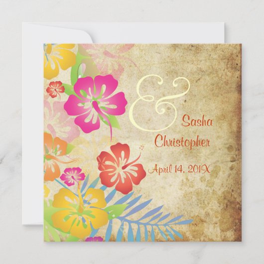 Vintage/Leis/Luau/hibiscusWedding-uitnodigingen Kaart (Voorkant)
