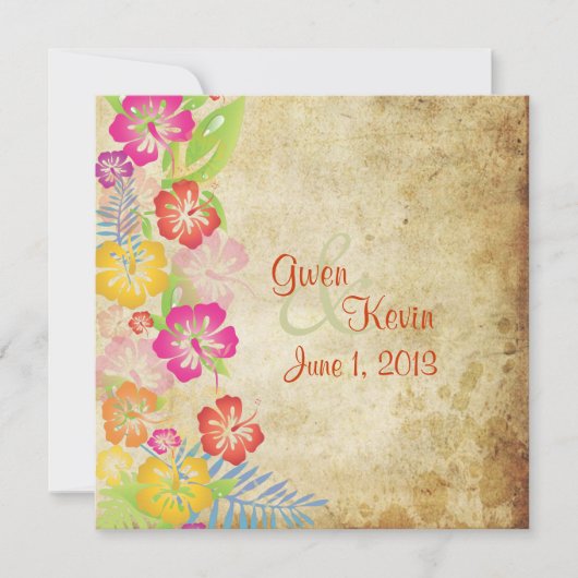 Vintage/Leis/Luau/hibiscusWedding-uitnodigingen Kaart (Voorkant)