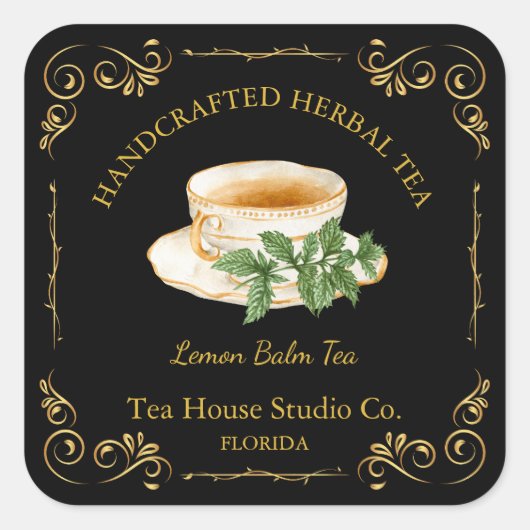 Vintage Lemon Balm Tea Square Label (Voorkant)