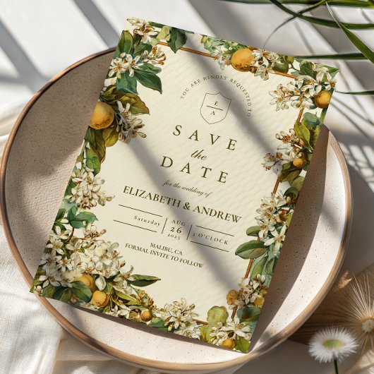 Vintage Lemon Blossom Botanical Wedding Save The Date