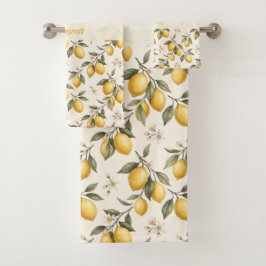Vintage Lemon Blossom – Elegante Botanische Citroe Bad Handdoek