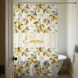 Vintage Lemon Blossom – Elegante Botanische Citroe Douchegordijn