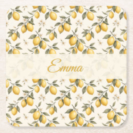 Vintage Lemon Blossom – Elegante Botanische Citroe Kartonnen Onderzetters