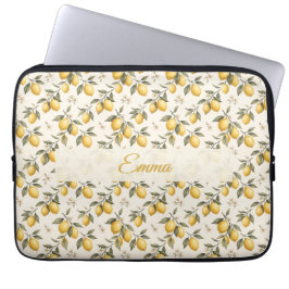 Vintage Lemon Blossom – Elegante Botanische Citroe Laptop Sleeve