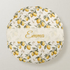Vintage Lemon Blossom – Elegante Botanische Citroe Rond Kussen