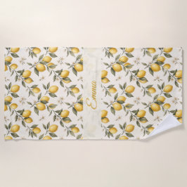 Vintage Lemon Blossom – Elegante Botanische Citroe Strandlaken