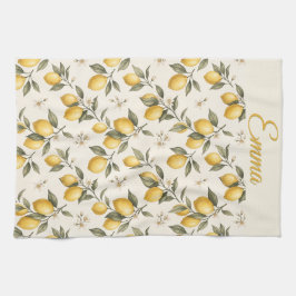 Vintage Lemon Blossom – Elegante Botanische Citroe Theedoek