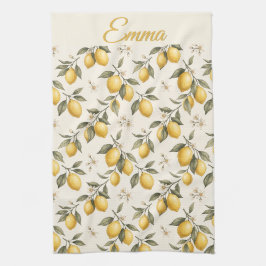 Vintage Lemon Blossom – Elegante Botanische Citroe Theedoek