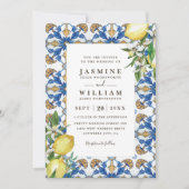 Vintage Lemon Foliage Elegant QR Code Wedding Kaart (Voorkant)