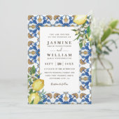 Vintage Lemon Foliage Elegant QR Code Wedding Kaart (Staand voorkant)