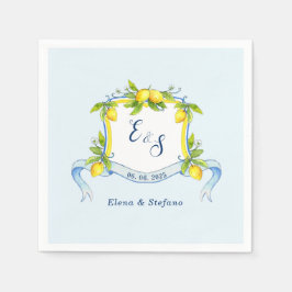 Vintage Lemon monogram Crest Blue bruiloft Napkins Servet