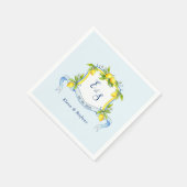 Vintage Lemon monogram Crest Blue bruiloft Napkins Servet (Hoek)