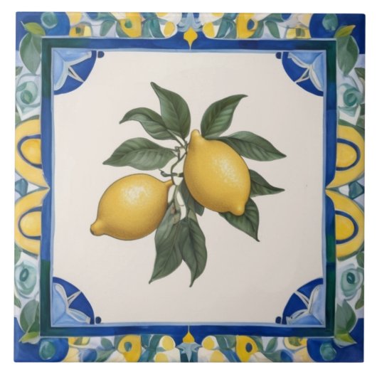 Vintage Lemons Dark Blue Green Yellow Lemon Tegeltje (Voorkant)