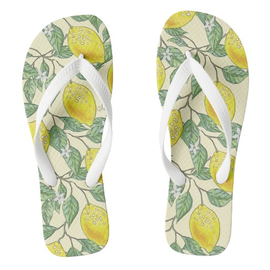 Vintage Lemons Summer Citrus Fruit Pattern Teenslippers (Voetbed)