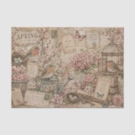 Vintage Lente Bloem Robins Handgeschreven Brief Tissuepapier