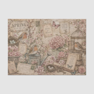 Vintage Lente Bloem Robins Handgeschreven Brief Tissuepapier