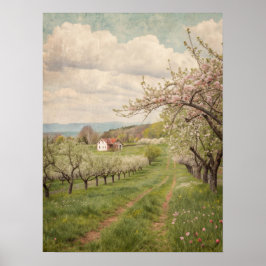 Vintage Lente Bloesem Boomgaard Cottage Kunst Poster