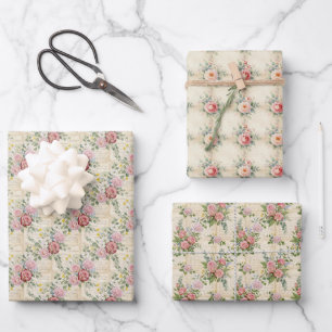 Vintage Lente Brief Bloemst Papier 3 Stuks Set Inpakpapier Vel