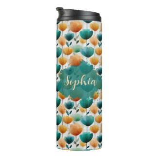 Vintage Lente Geel en Groen Bloemmotief Thermosbeker